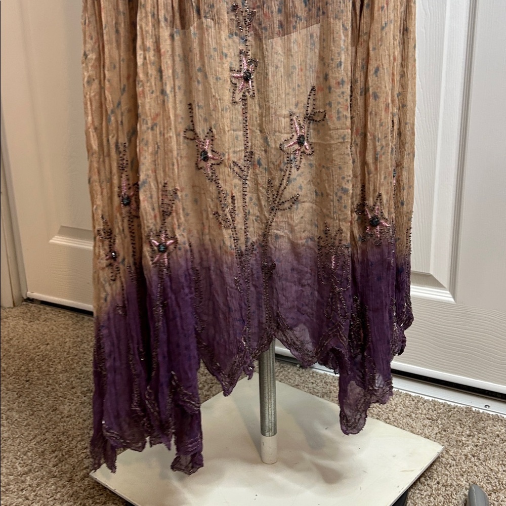 Free People Twilight Embellished Embroidered Tie Dye‎ Midi Dress Orchid Combo M - Picture 9 of 12